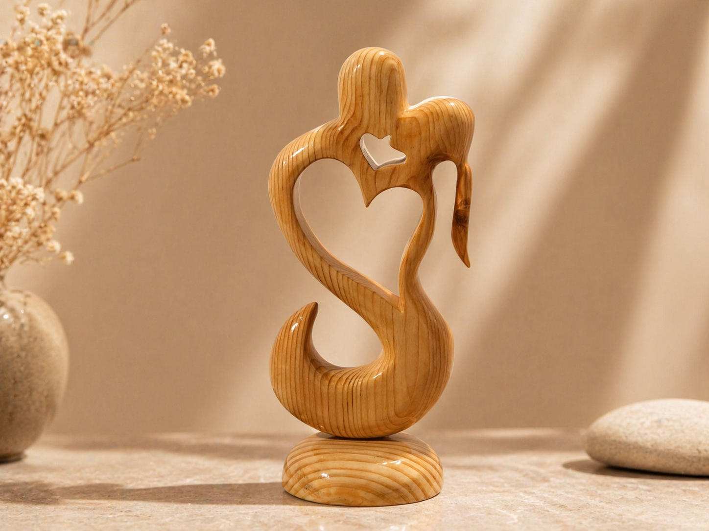 Elysian Swan Heart Wooden Sculpture in natural polished wood by UDSS Atelier