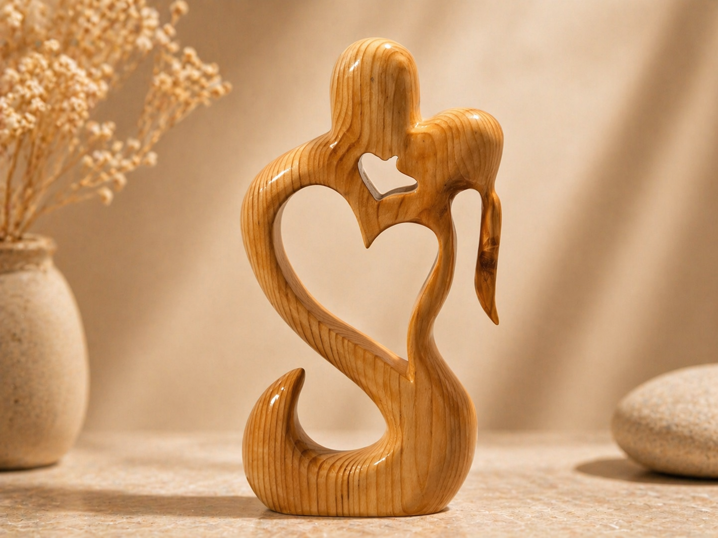 Elysian Swan Heart Wooden Sculpture in natural polished wood by UDSS Atelier gallery 2