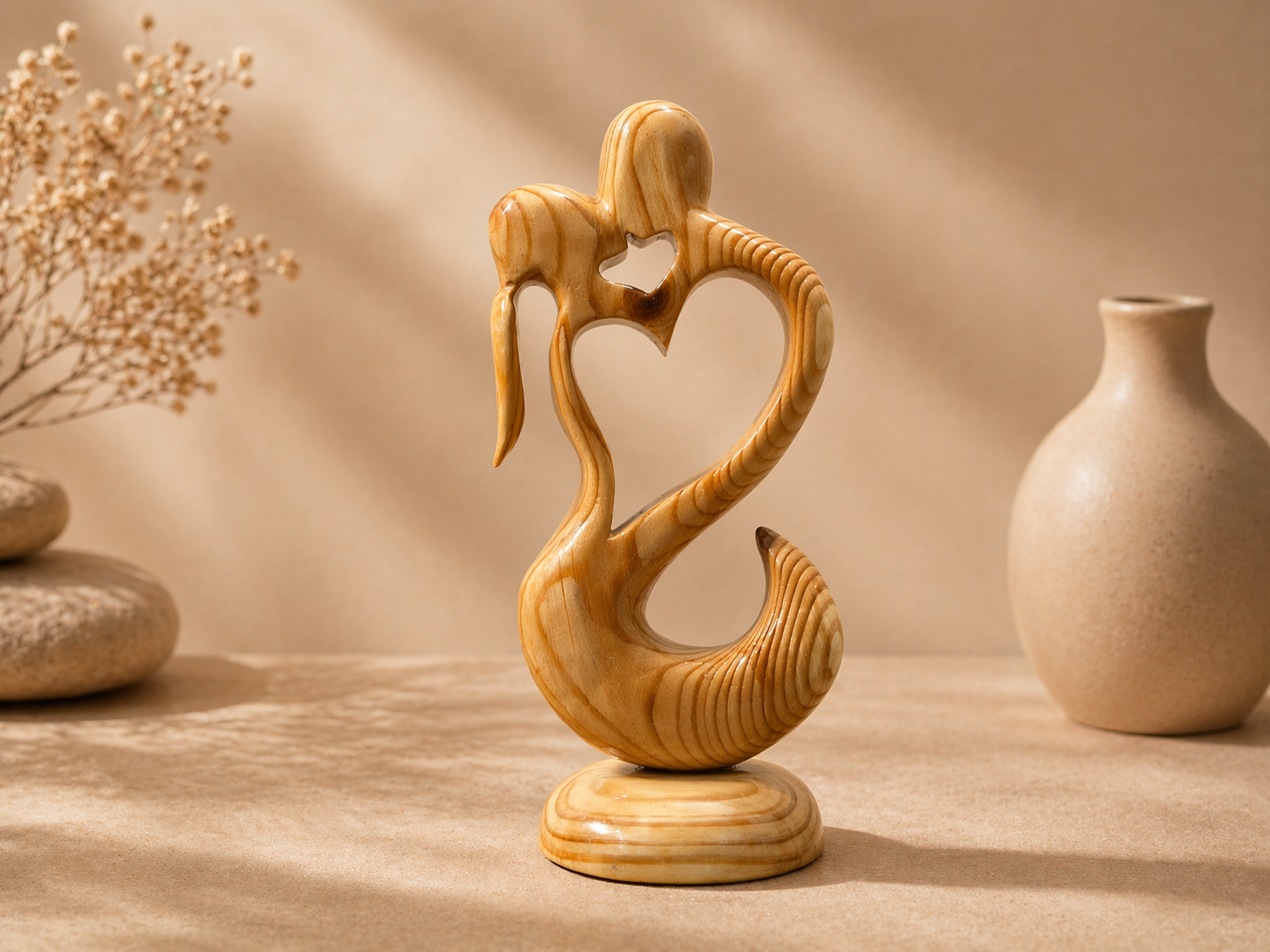 Elysian Swan Heart Wooden Sculpture in natural polished wood by UDSS Atelier gallery 3