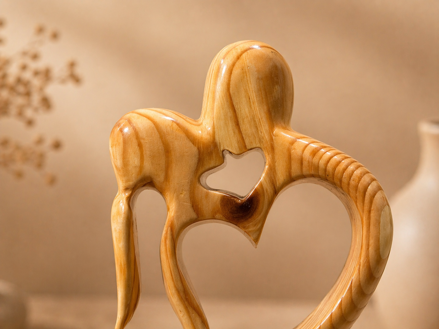 Elysian Swan Heart Wooden Sculpture in natural polished wood by UDSS Atelier gallery 4