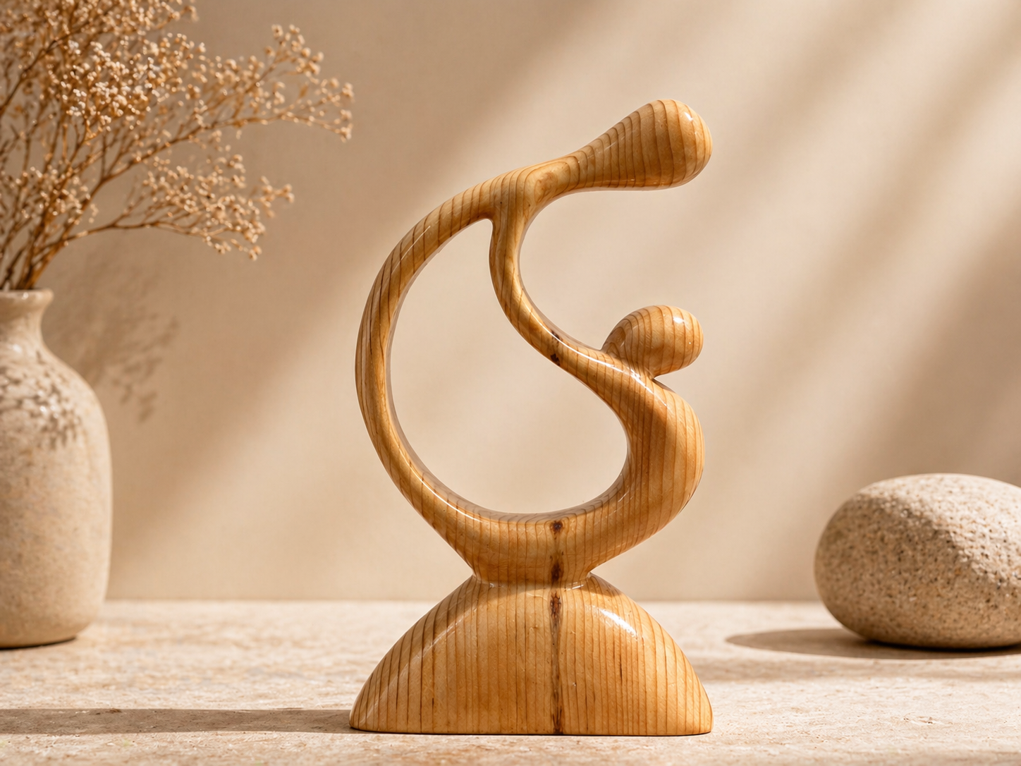 Solstice Drift Wooden Showpiece in natural polished wood by UDSS Atelier view 1