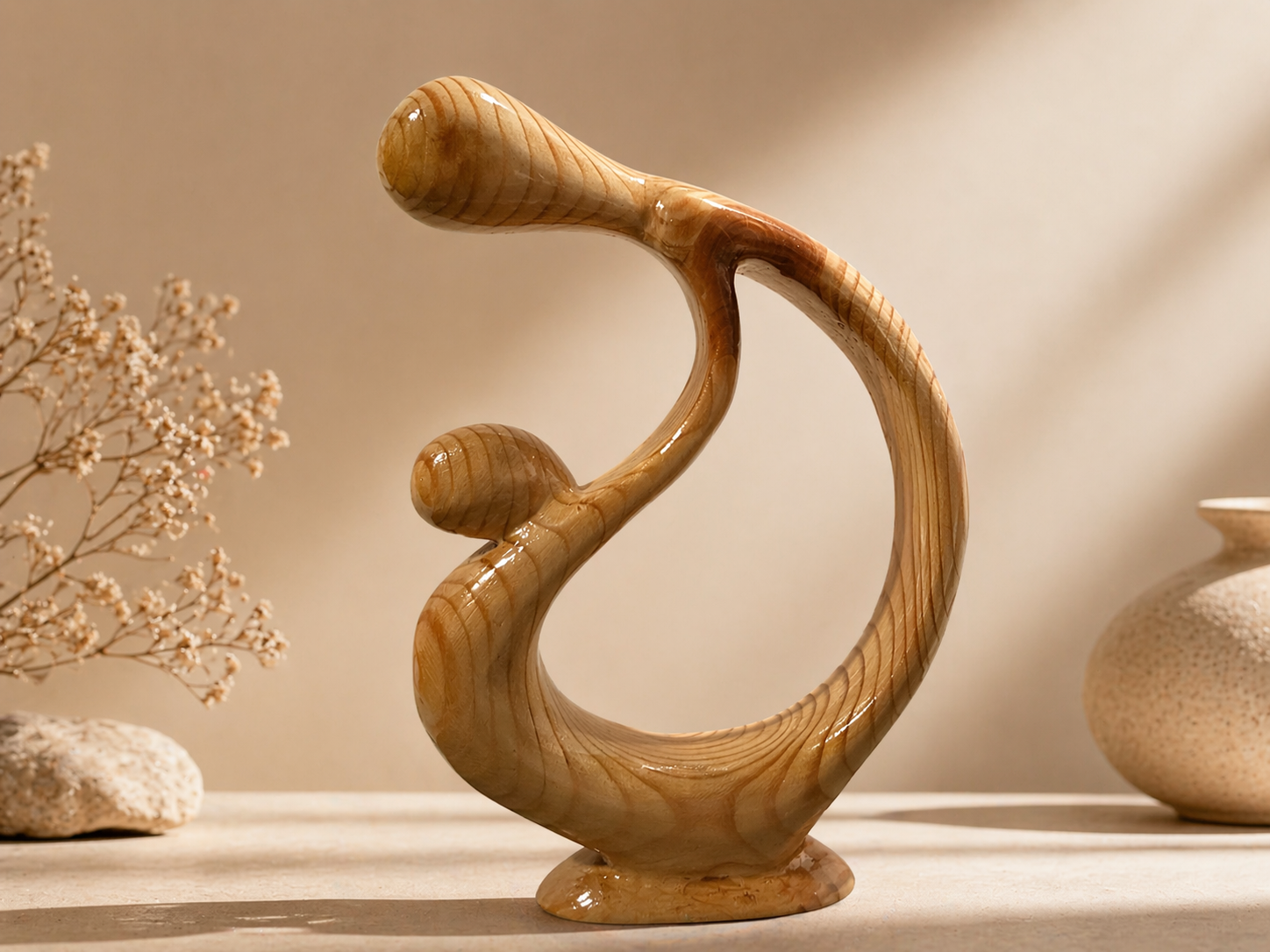 Solstice Drift Wooden Showpiece in natural polished wood by UDSS Atelier view 2