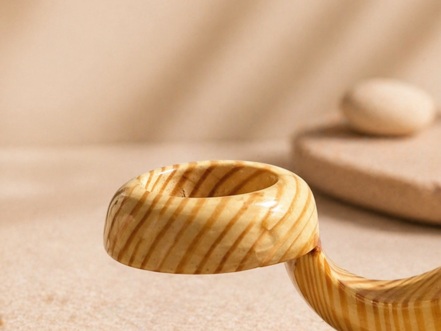 Crescent Ember Wooden Candle Holder in natural polished wood by UDSS Atelier view 2