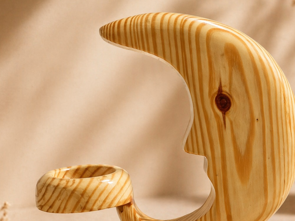 Crescent Ember Wooden Candle Holder in natural polished wood by UDSS Atelier view 4