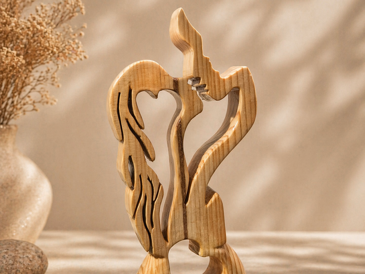 Luna Carve Wooden Table Accent in natural polished wood by UDSS Atelier view 2