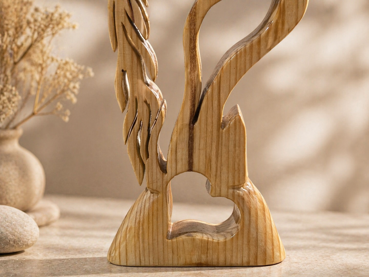 Luna Carve Wooden Table Accent in natural polished wood by UDSS Atelier view 4