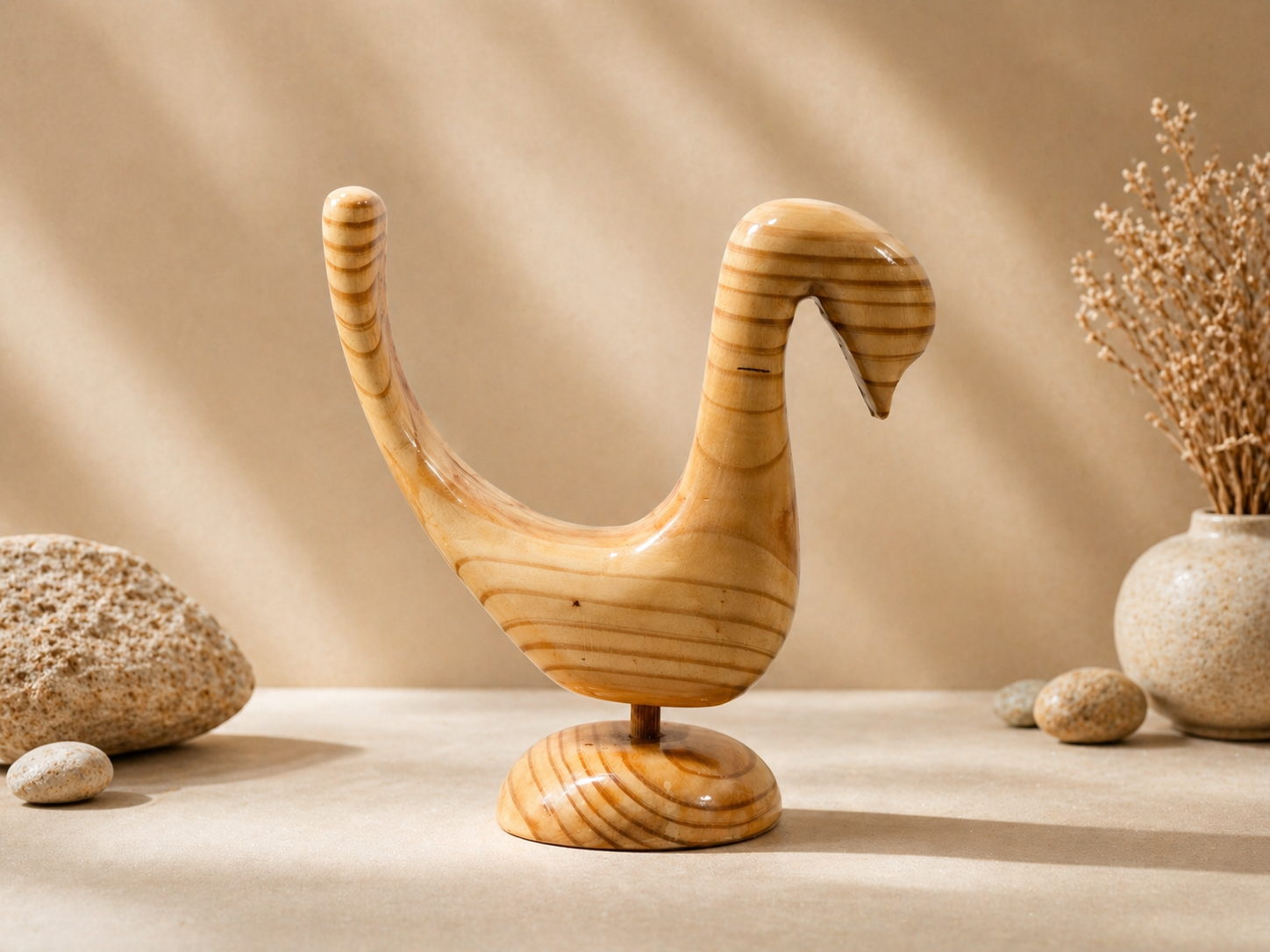 Oria Nest Wooden Decor Sculpture in natural polished wood by UDSS Atelier view 1