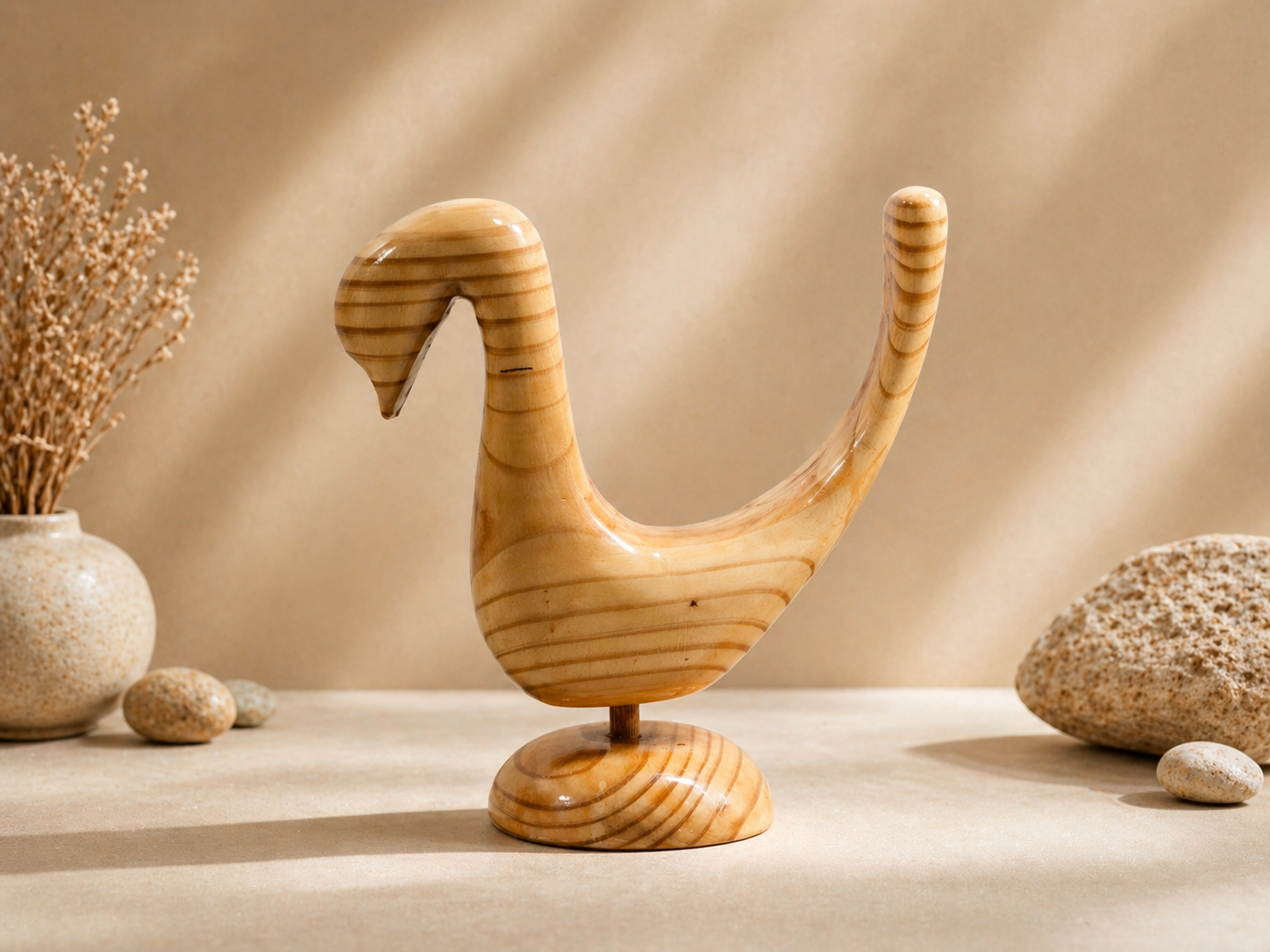 Oria Nest Wooden Decor Sculpture in natural polished wood by UDSS Atelier view 2