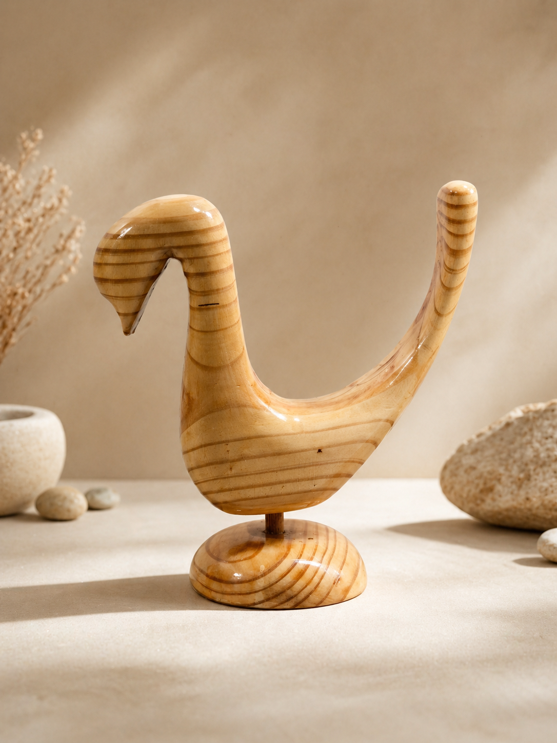 Oria Nest Wooden Decor Sculpture in natural polished wood by UDSS Atelier