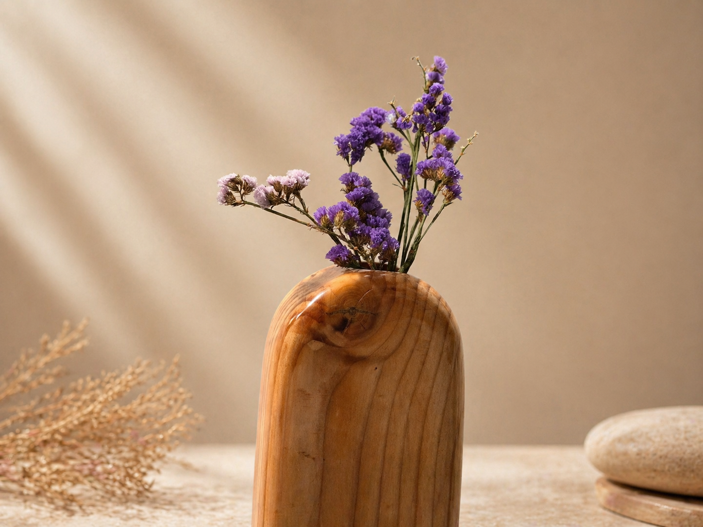 Veda Loom Pine Wooden Flower Vase in pine wood by UDSS Atelier view 1
