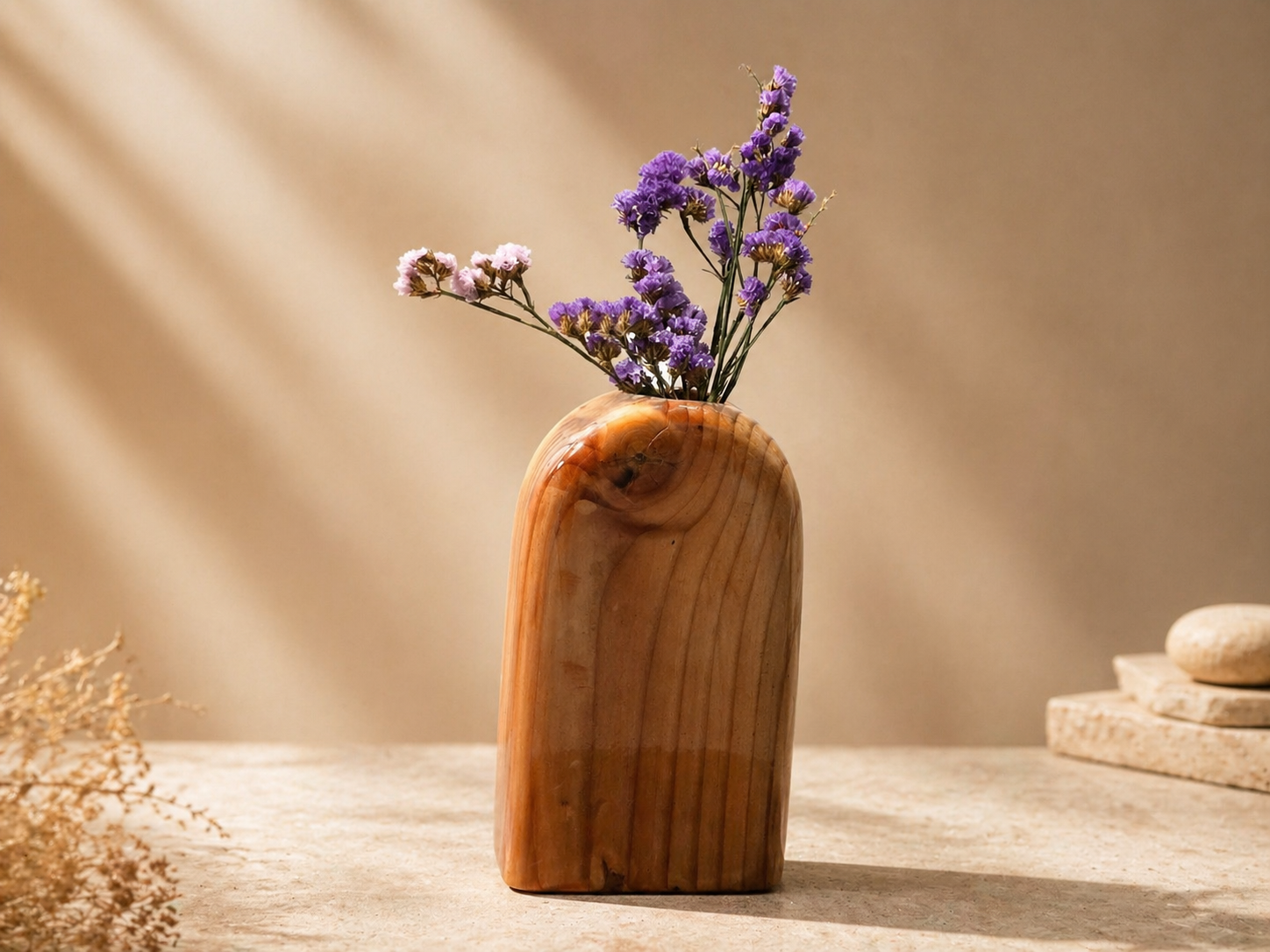 Veda Loom Pine Wooden Flower Vase in pine wood by UDSS Atelier view 2