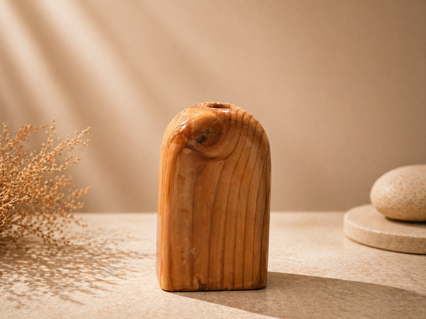 Veda Loom Pine Wooden Flower Vase in pine wood by UDSS Atelier view 3