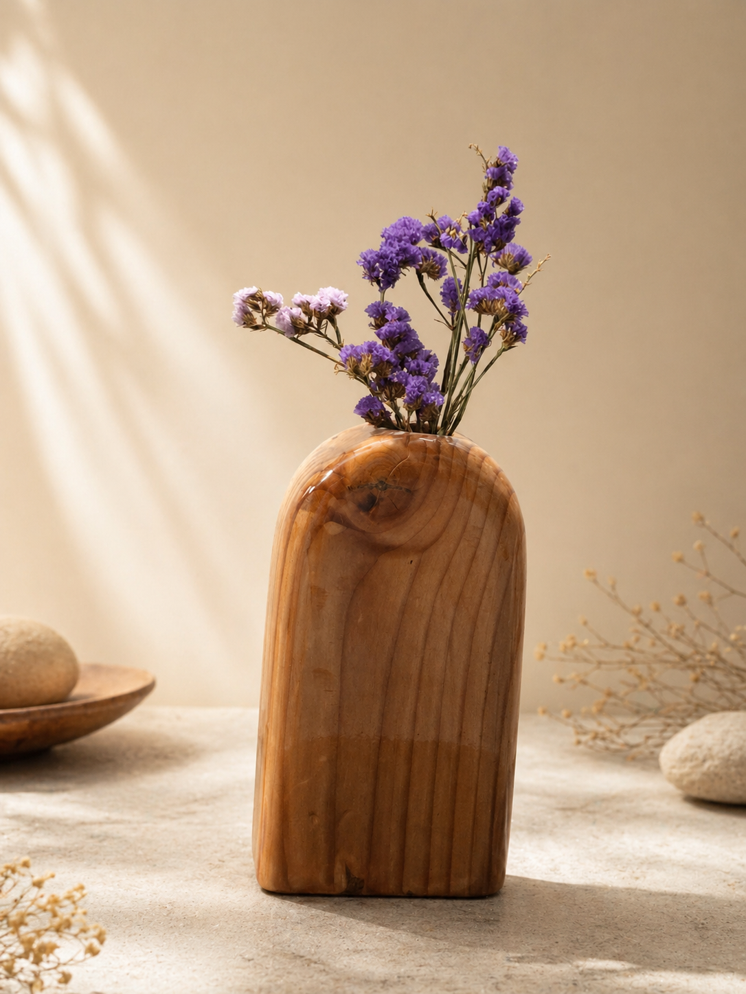 Veda Loom Pine Wooden Flower Vase in pine wood by UDSS Atelier