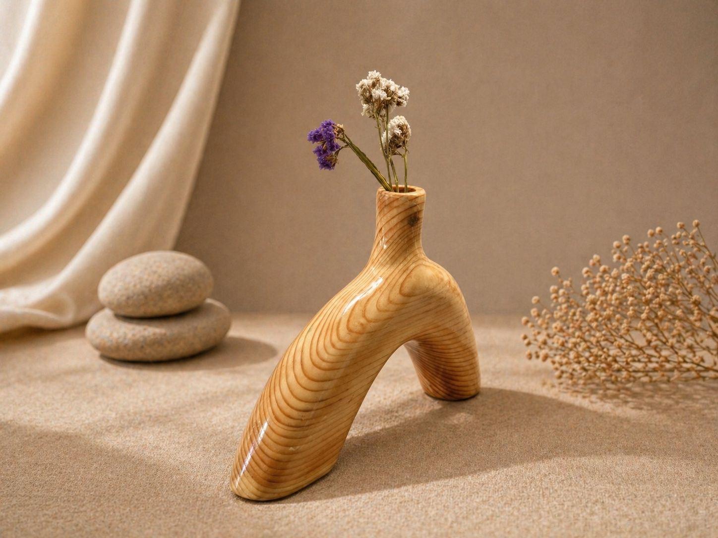 Orin Halo Pine Wooden Flower Vase in pine wood by UDSS Atelier view 1