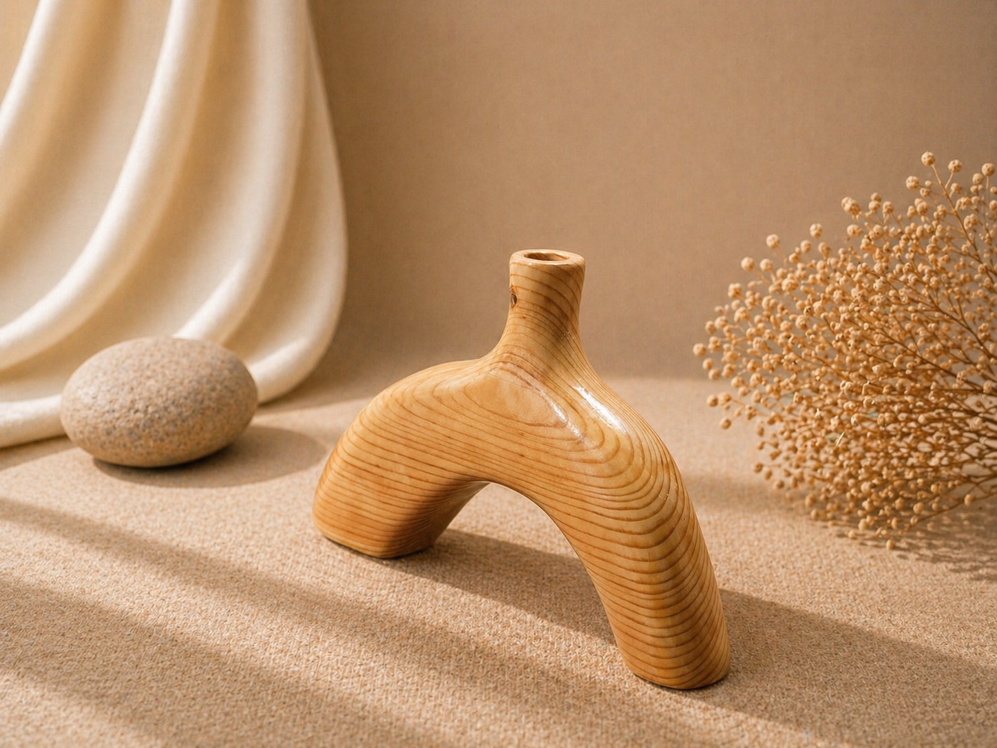 Orin Halo Pine Wooden Flower Vase in pine wood by UDSS Atelier view 2