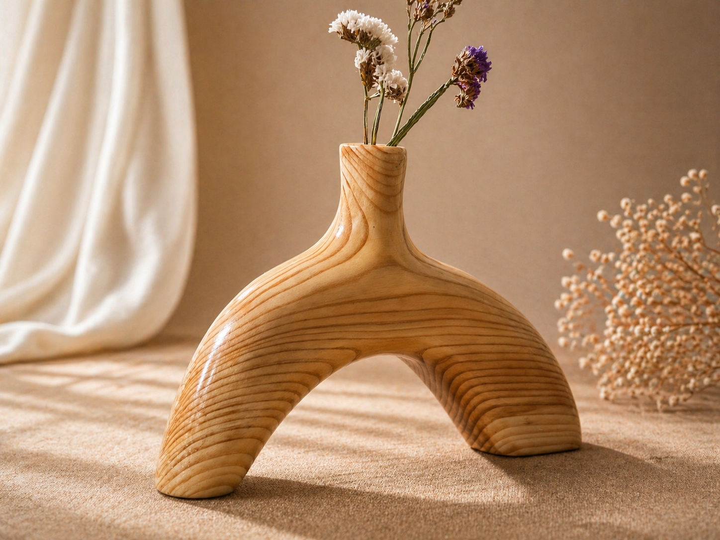 Orin Halo Pine Wooden Flower Vase in pine wood by UDSS Atelier view 3