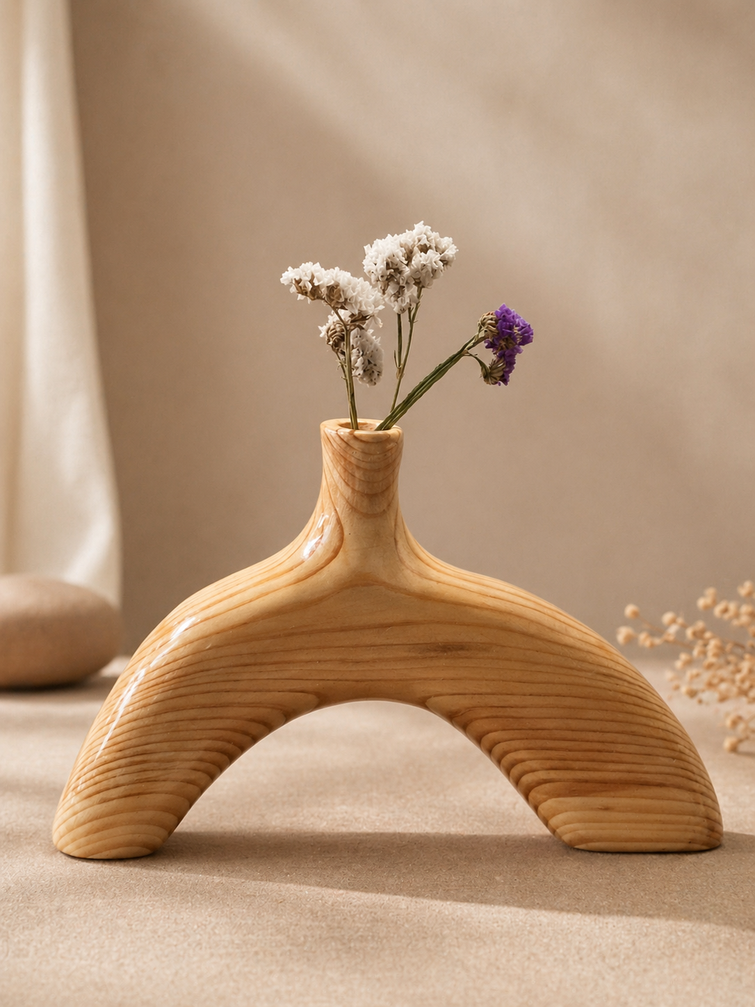 Orin Halo Pine Wooden Flower Vase in pine wood by UDSS Atelier