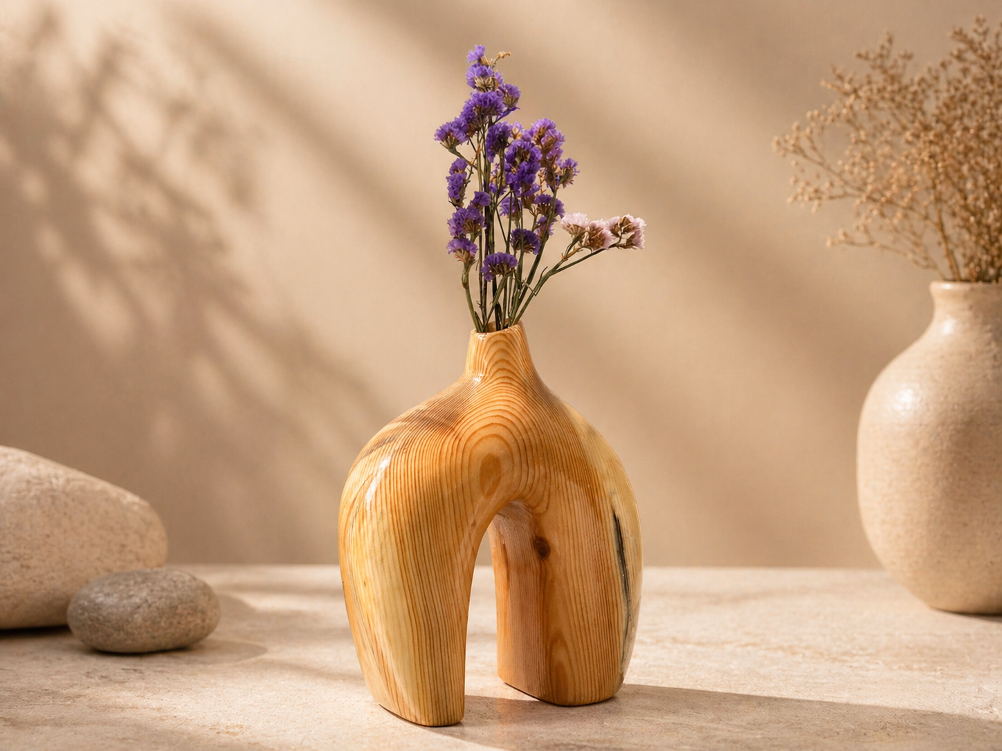 Evara Nest Pine Wooden Flower Vase in pine wood by UDSS Atelier