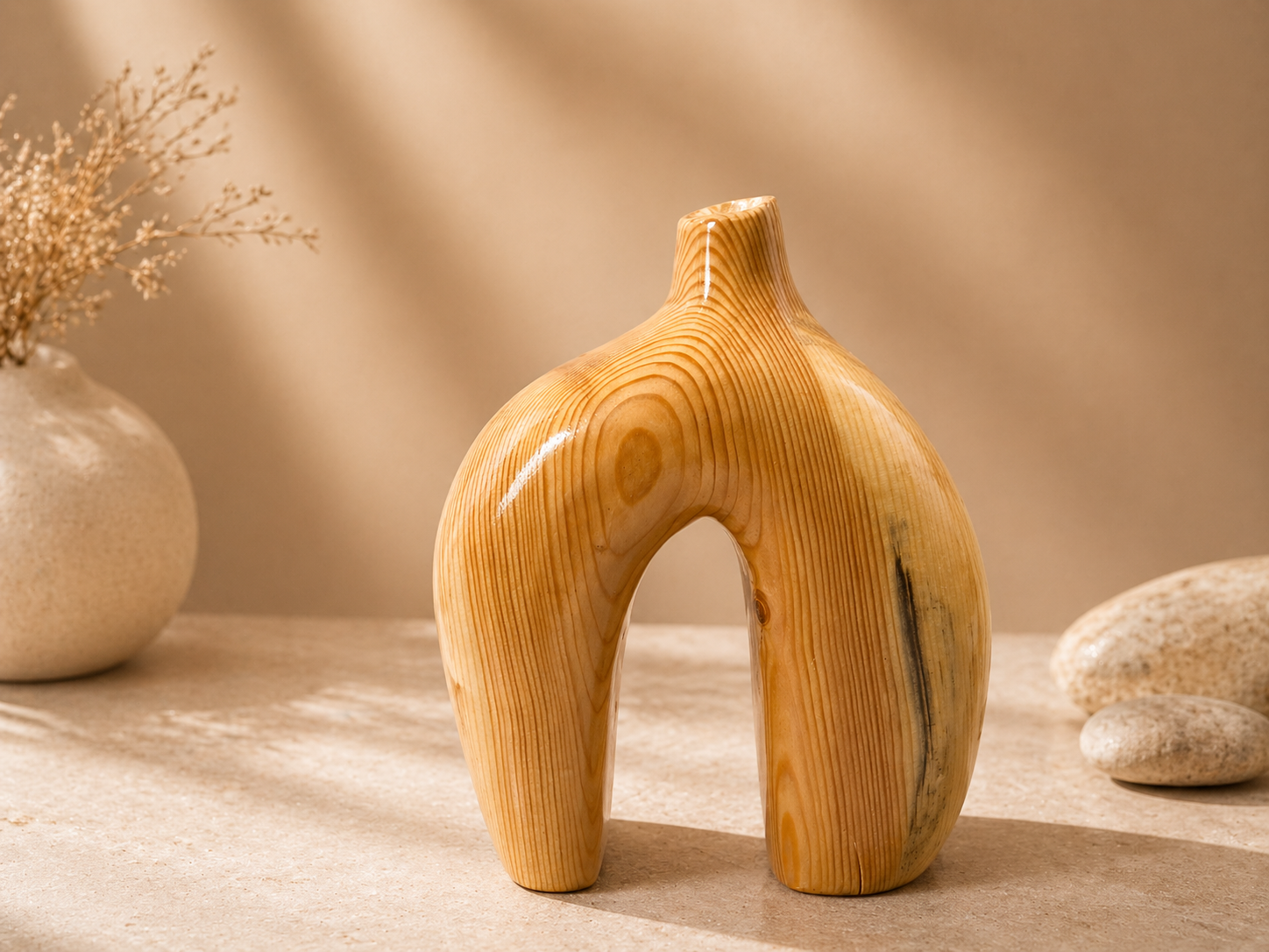 Evara Nest Pine Wooden Flower Vase in pine wood by UDSS Atelier gallery 2