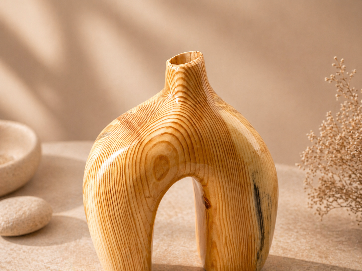 Evara Nest Pine Wooden Flower Vase in pine wood by UDSS Atelier gallery 3