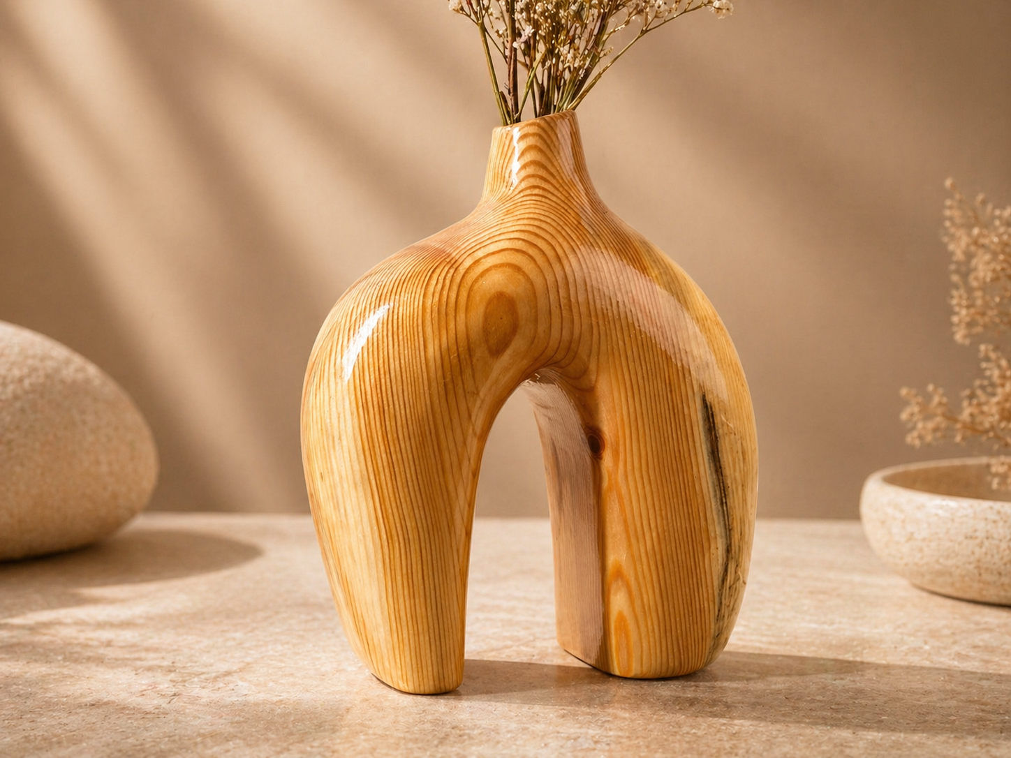 Evara Nest Pine Wooden Flower Vase in pine wood by UDSS Atelier gallery 4