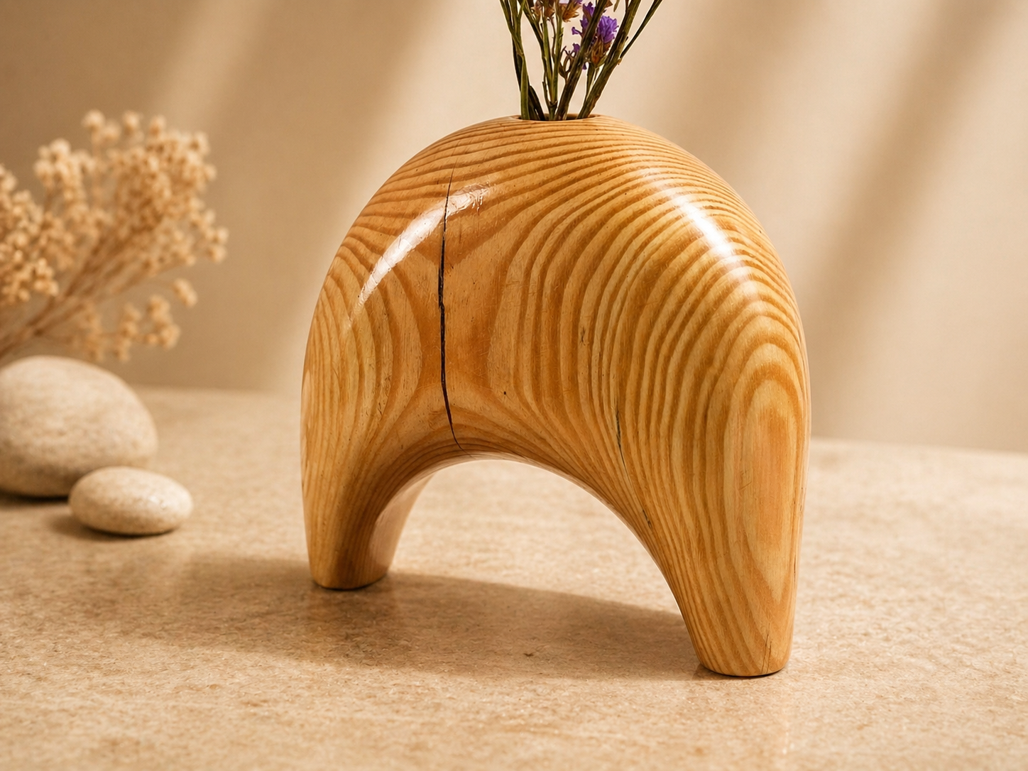 Lyra Muse Pine Wooden Flower Vase in pine wood by UDSS Atelier gallery 2