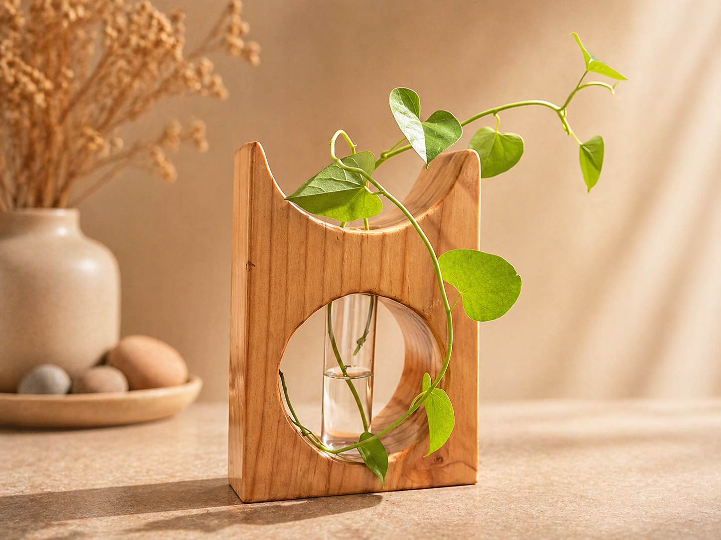 Senna Rise Pine Wooden Flower Vase in pine wood by UDSS Atelier gallery 2