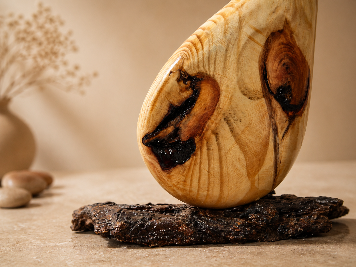 Sora Bloom Pine Wooden Flower Vase in pine wood by UDSS Atelier view 1