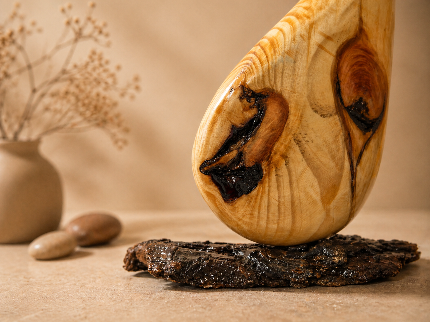 Sora Bloom Pine Wooden Flower Vase in pine wood by UDSS Atelier view 2