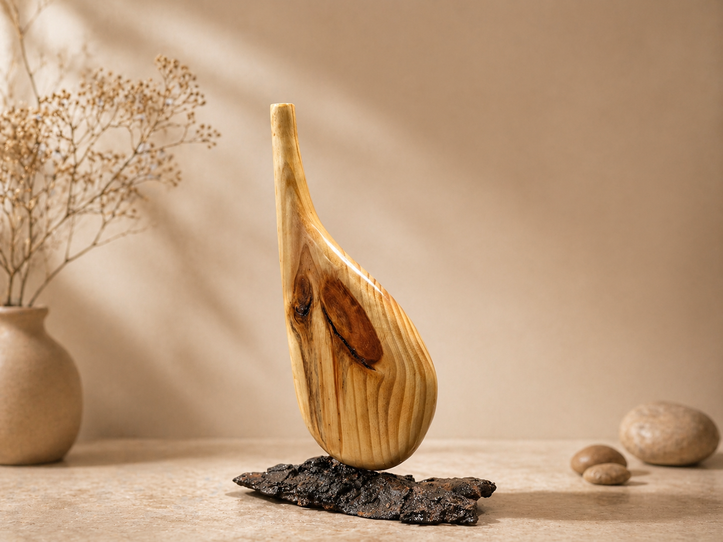 Sora Bloom Pine Wooden Flower Vase in pine wood by UDSS Atelier view 3