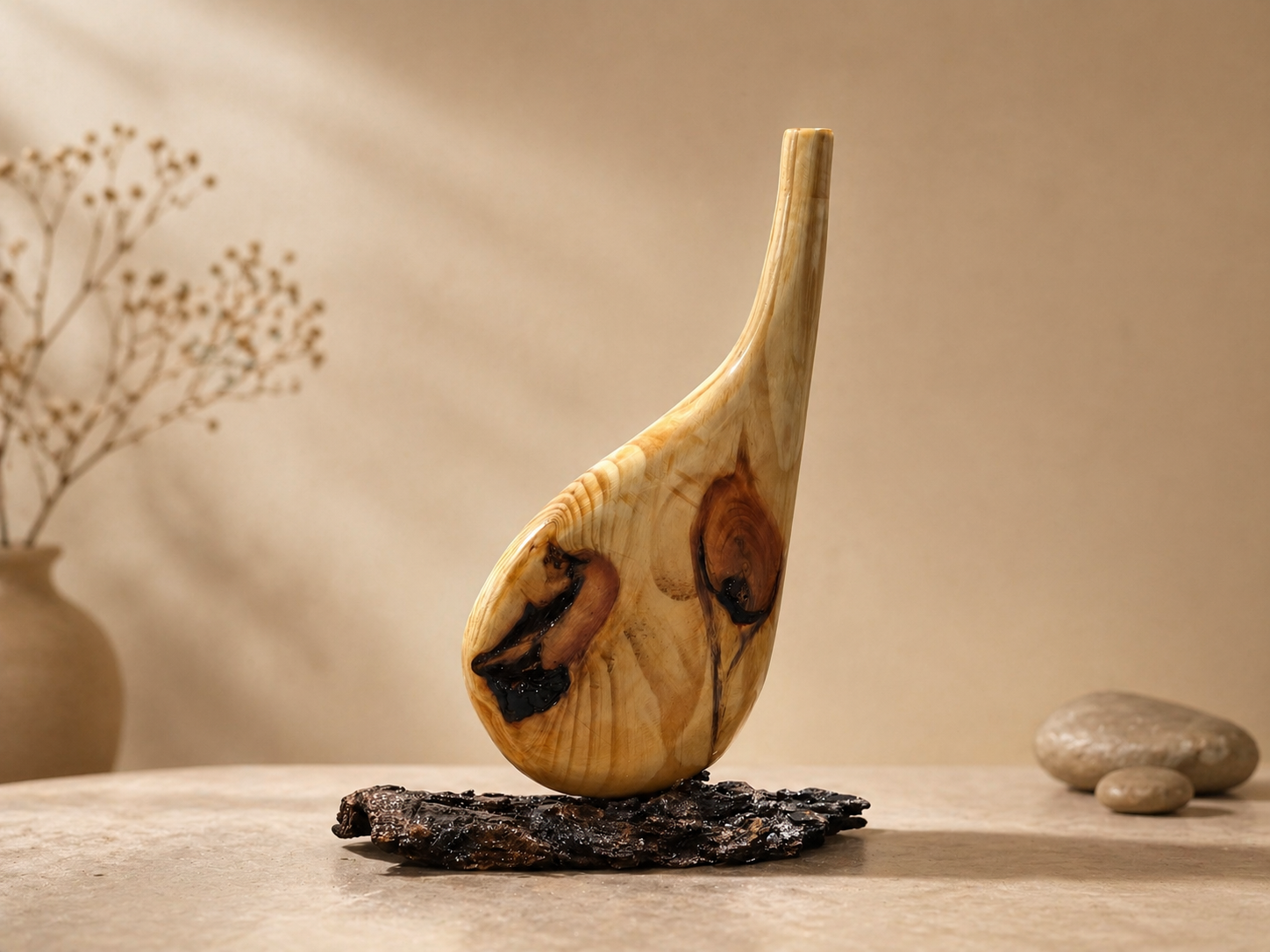 Sora Bloom Pine Wooden Flower Vase in pine wood by UDSS Atelier view 4