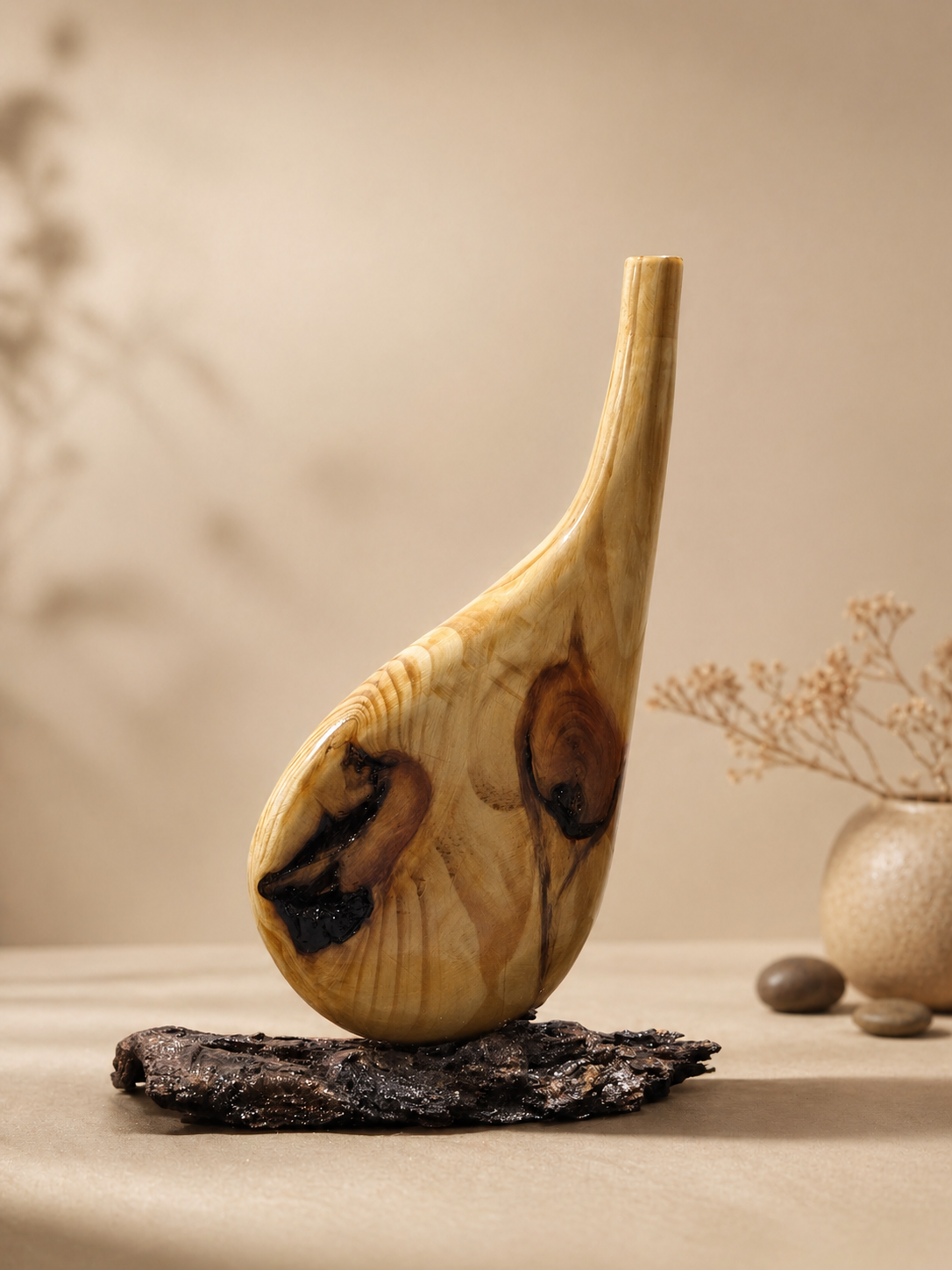 Sora Bloom Pine Wooden Flower Vase in pine wood by UDSS Atelier