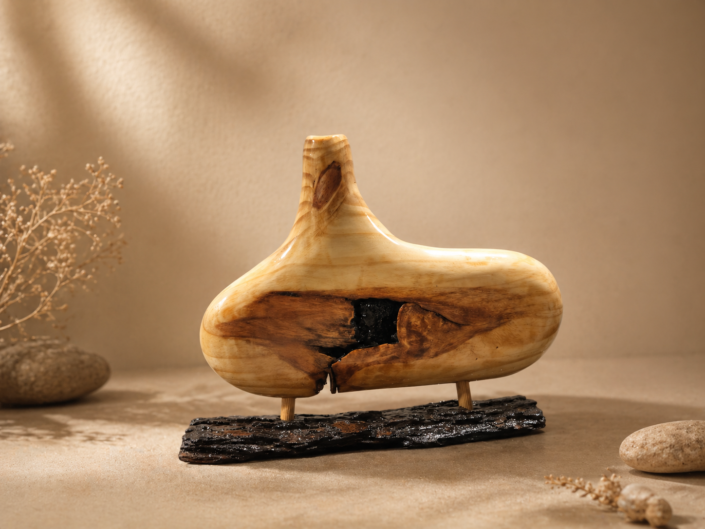 Elio Grove Pine Wooden Flower Vase in pine wood by UDSS Atelier view 2
