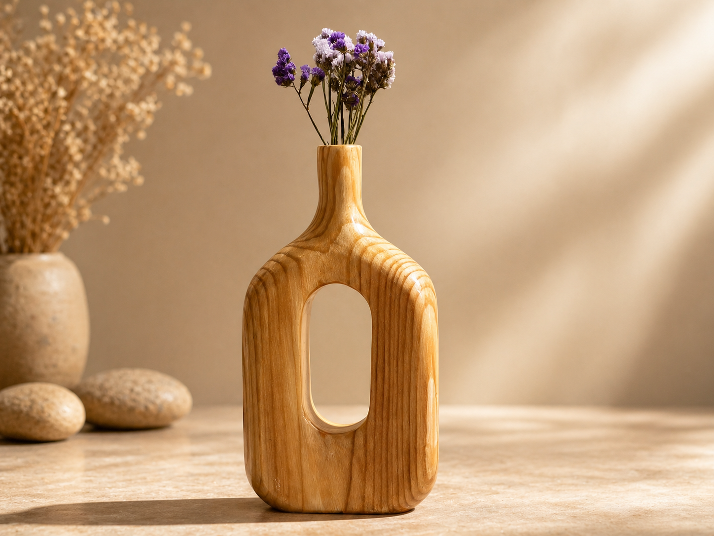 Mira Stem Pine Wooden Flower Vase in pine wood by UDSS Atelier view 1