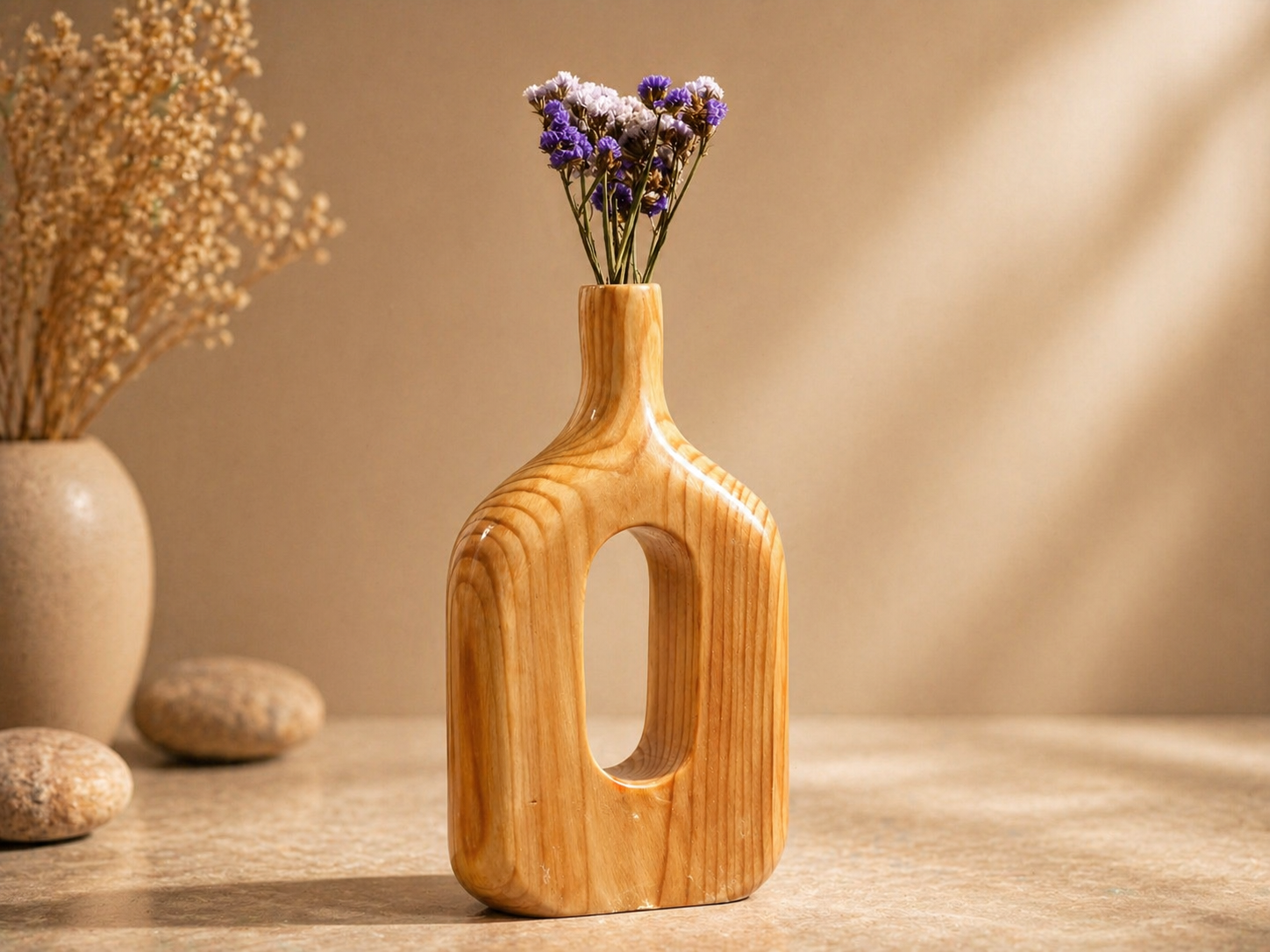 Mira Stem Pine Wooden Flower Vase in pine wood by UDSS Atelier view 2