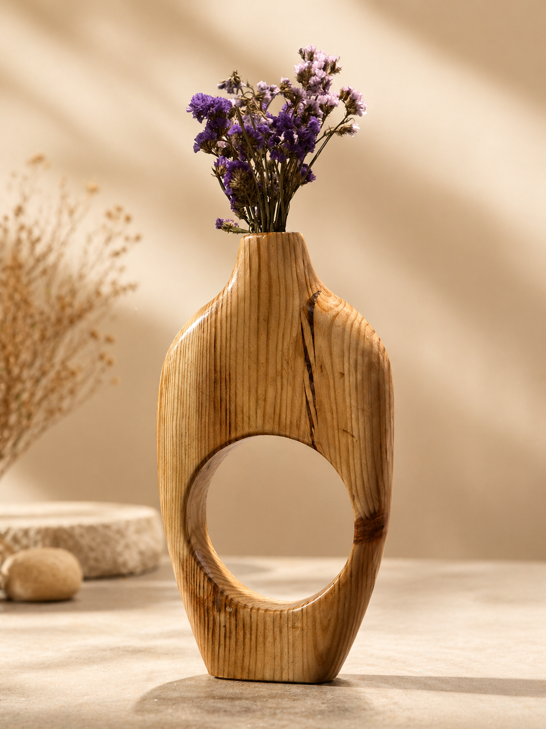 Talia Form Pine Wooden Flower Vase in pine wood by UDSS Atelier