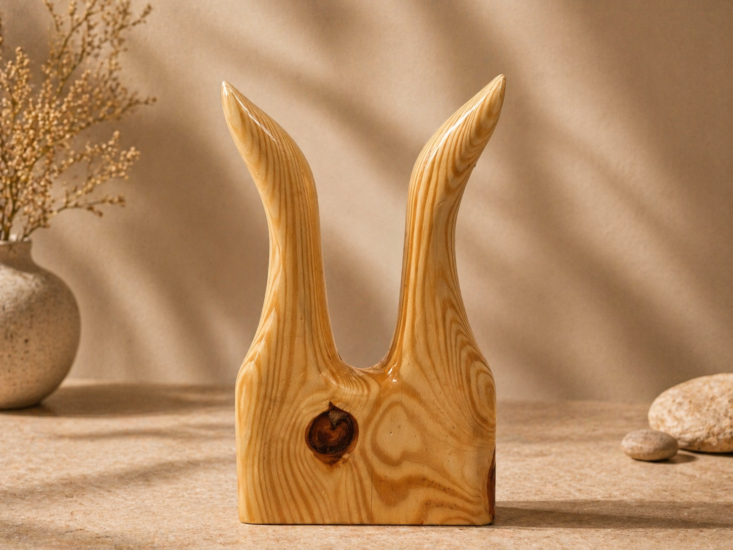 Avira Curve Pine Wooden Flower Vase in pine wood by UDSS Atelier view 4