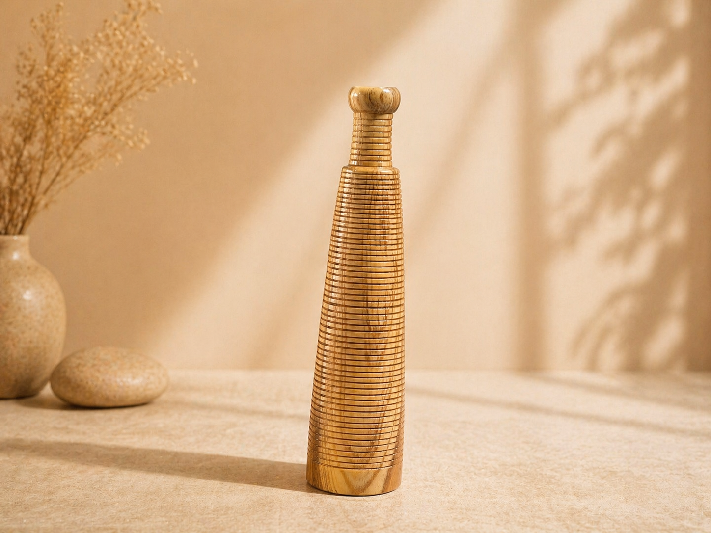 Kaia Spire Teak Wooden Flower Vase in teak wood by UDSS Atelier