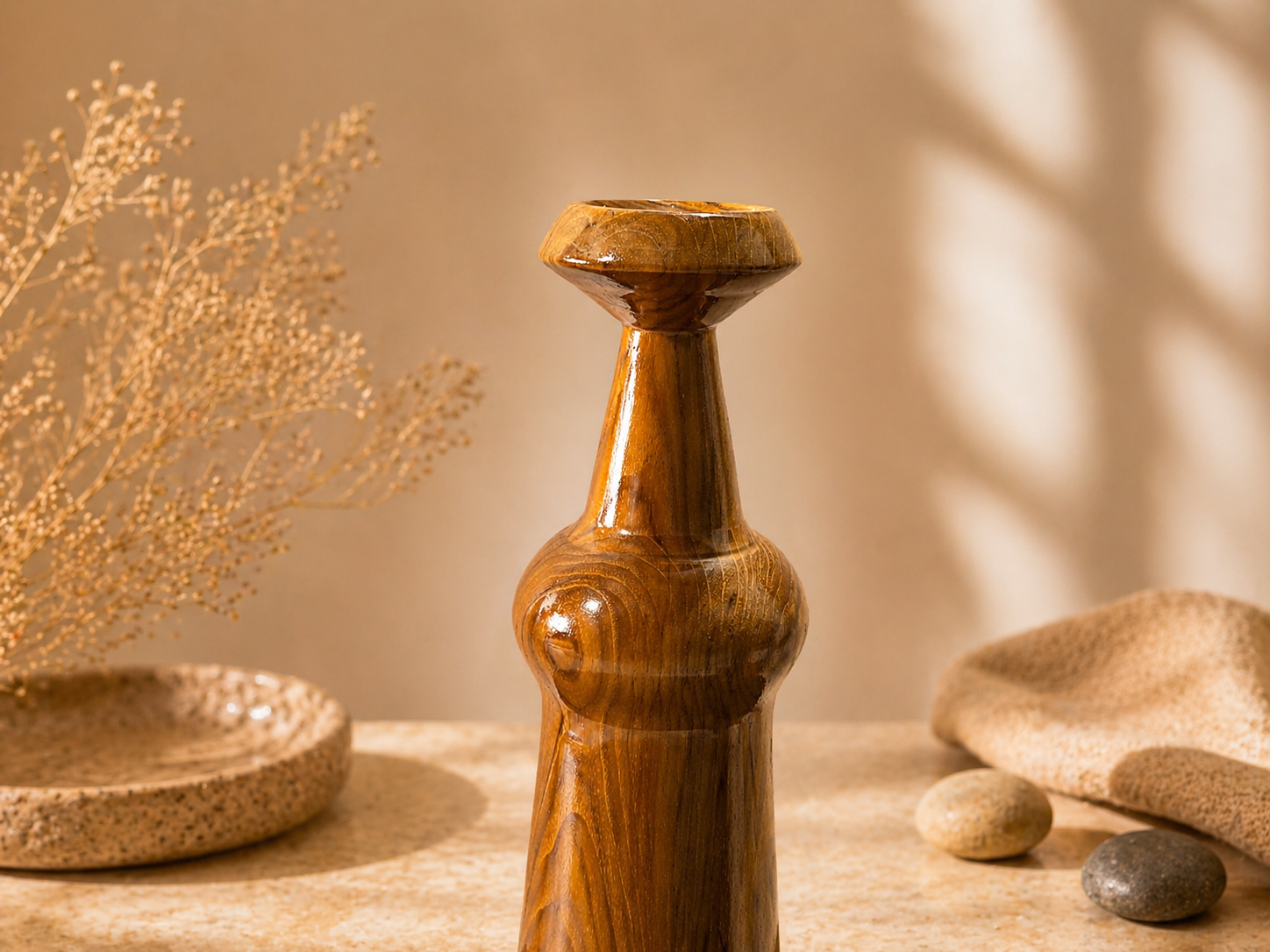 Neris Vale Teak Wooden Flower Vase in teak wood by UDSS Atelier