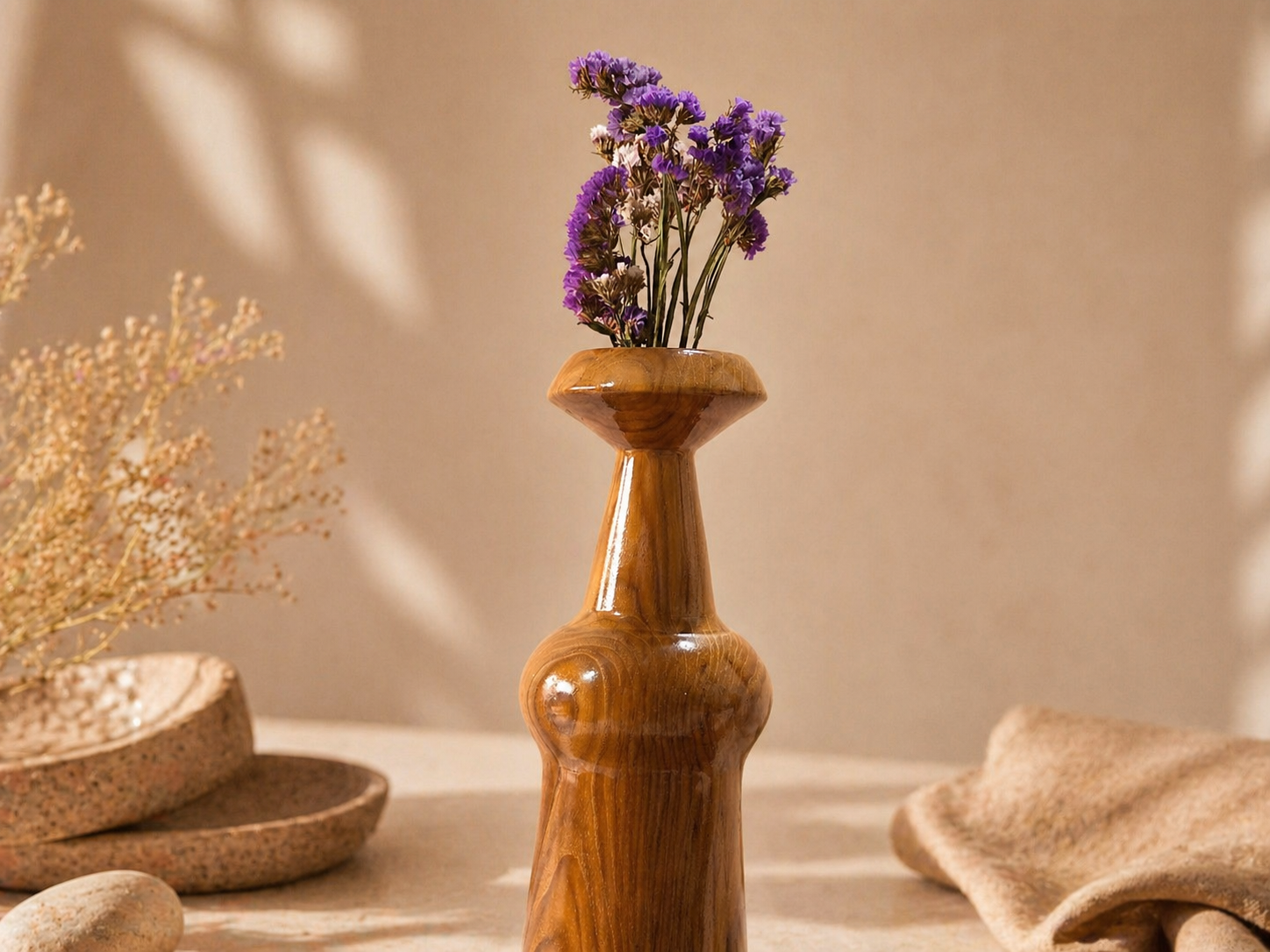 Neris Vale Teak Wooden Flower Vase in teak wood by UDSS Atelier gallery 2