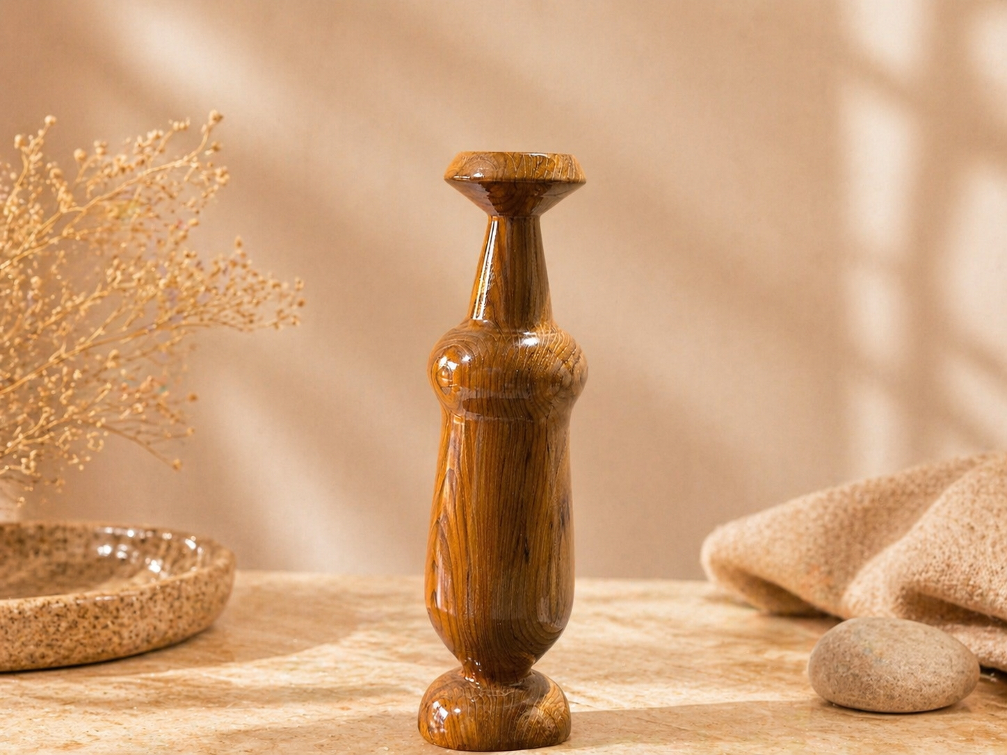 Neris Vale Teak Wooden Flower Vase in teak wood by UDSS Atelier gallery 3