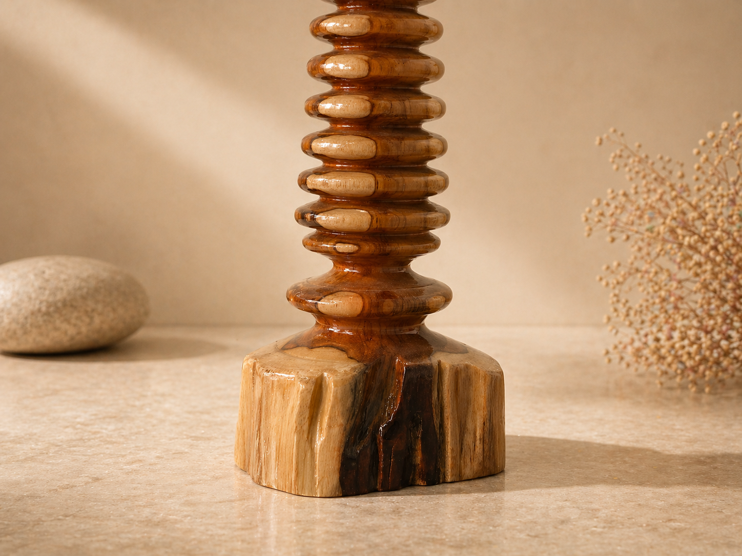 Tavira Halo Teak Wooden Flower Vase in teak wood by UDSS Atelier