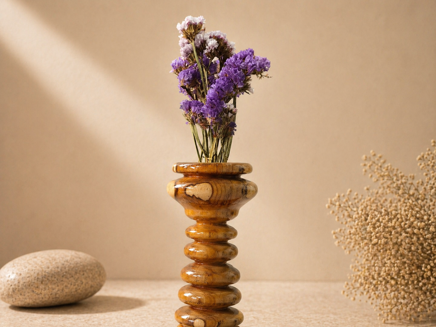 Tavira Halo Teak Wooden Flower Vase in teak wood by UDSS Atelier gallery 2
