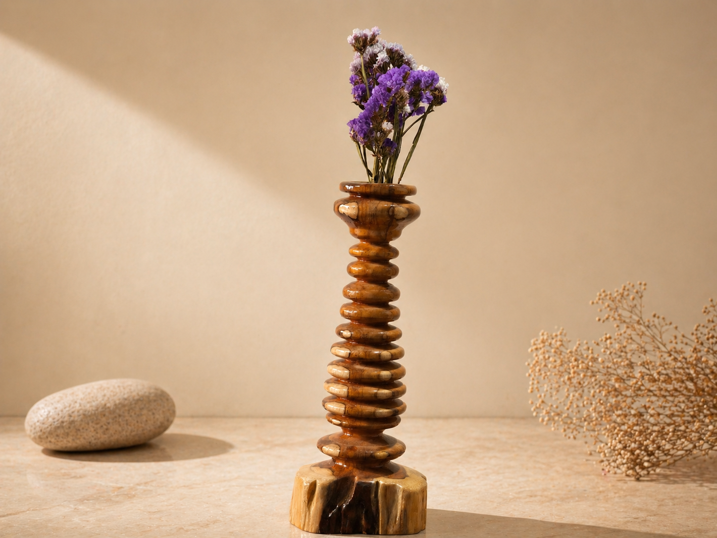 Tavira Halo Teak Wooden Flower Vase in teak wood by UDSS Atelier gallery 3