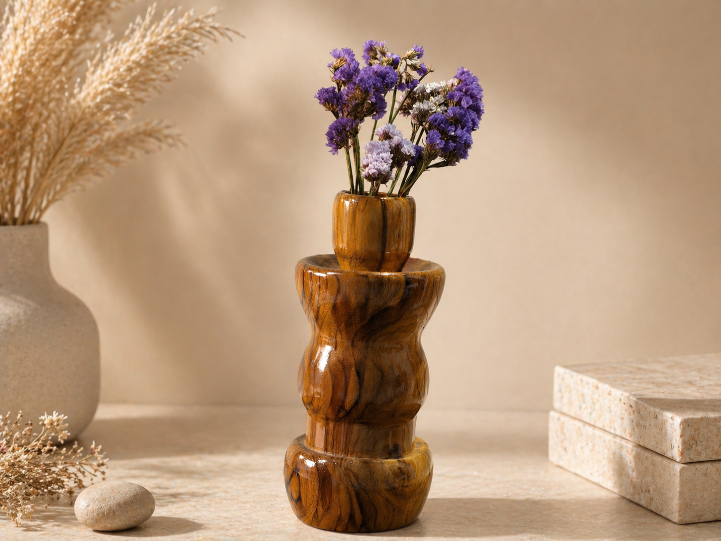 Seraph Column Teak Wooden Flower Vase in teak wood by UDSS Atelier view 1