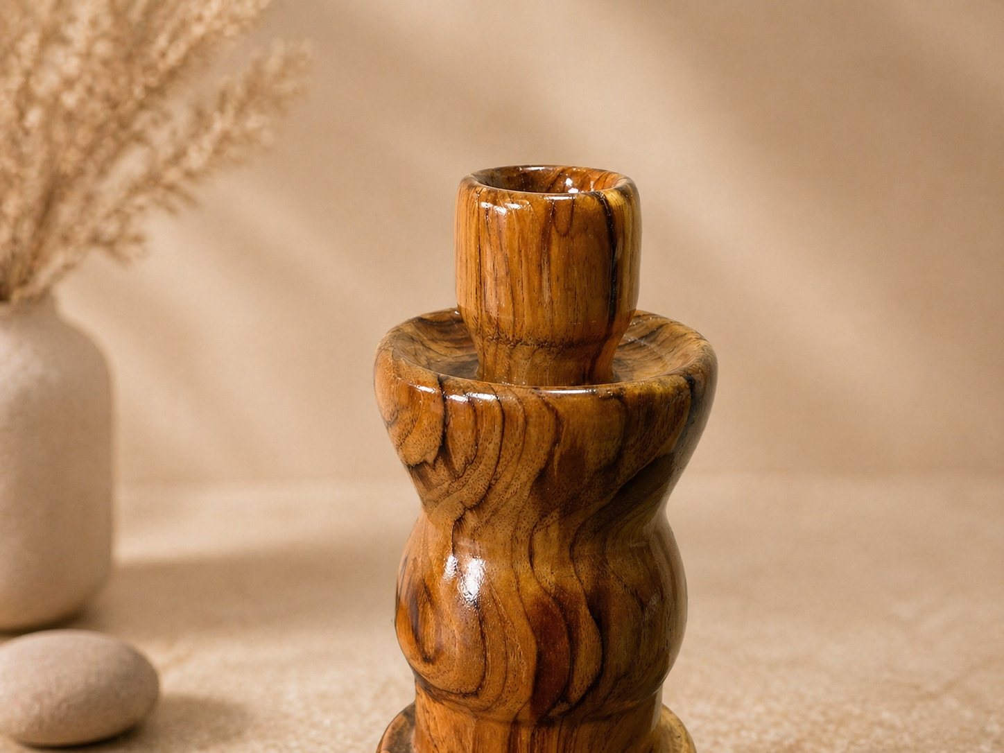 Seraph Column Teak Wooden Flower Vase in teak wood by UDSS Atelier view 2