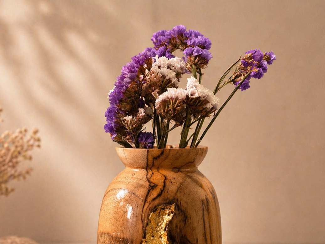 Oriel Nest Teak Wooden Flower Vase in teak wood by UDSS Atelier gallery 3