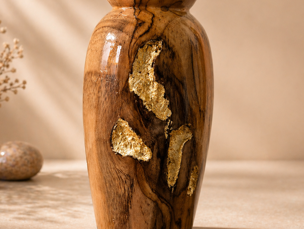 Oriel Nest Teak Wooden Flower Vase in teak wood by UDSS Atelier gallery 4