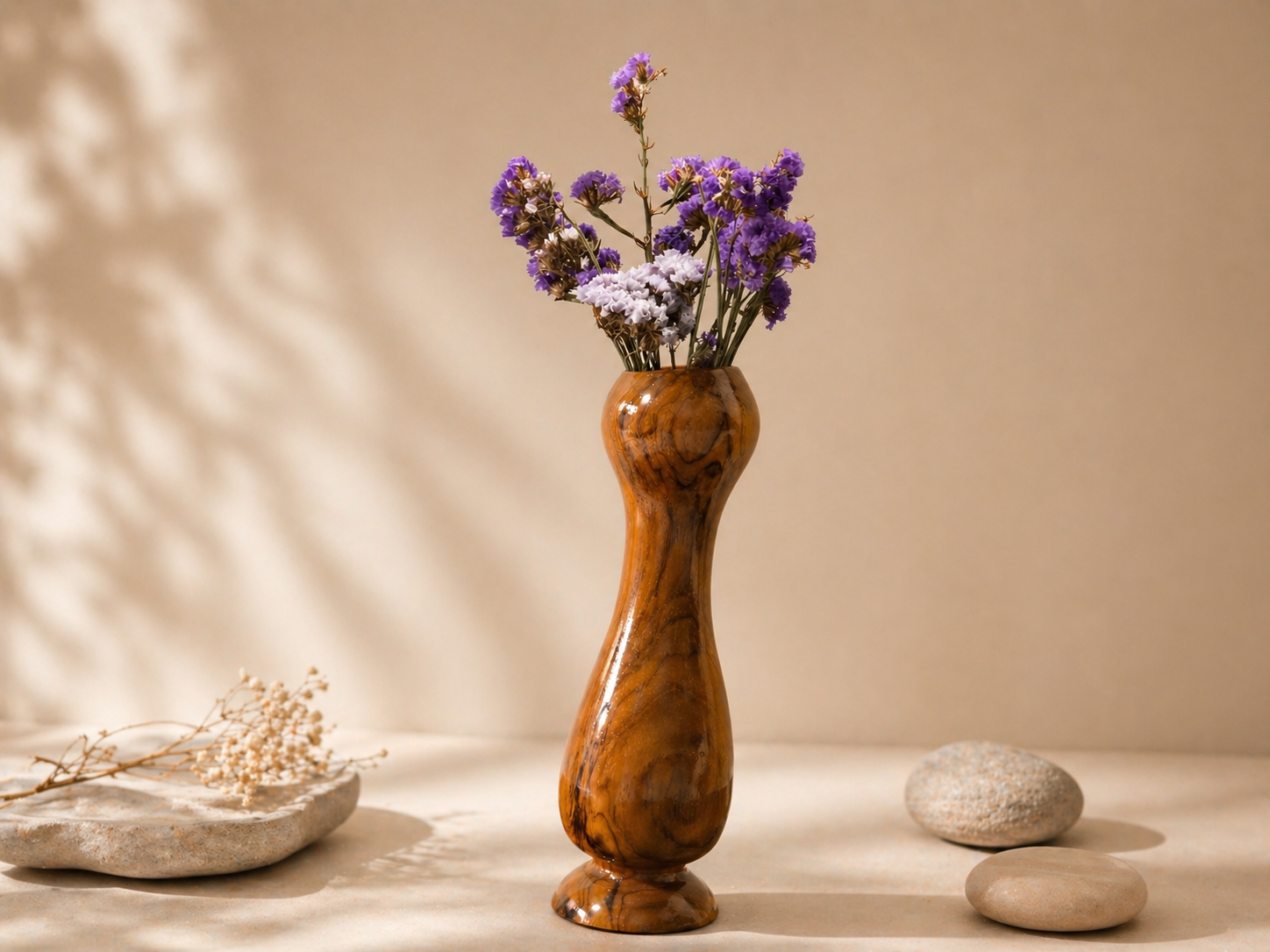 Kenzo Curve Teak Wooden Flower Vase in teak wood by UDSS Atelier