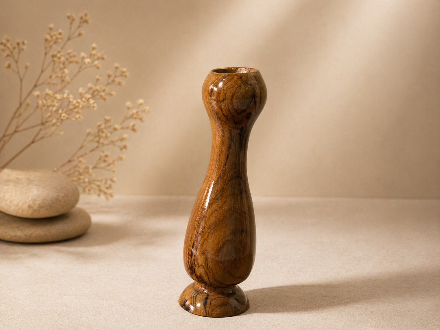 Kenzo Curve Teak Wooden Flower Vase in teak wood by UDSS Atelier gallery 2